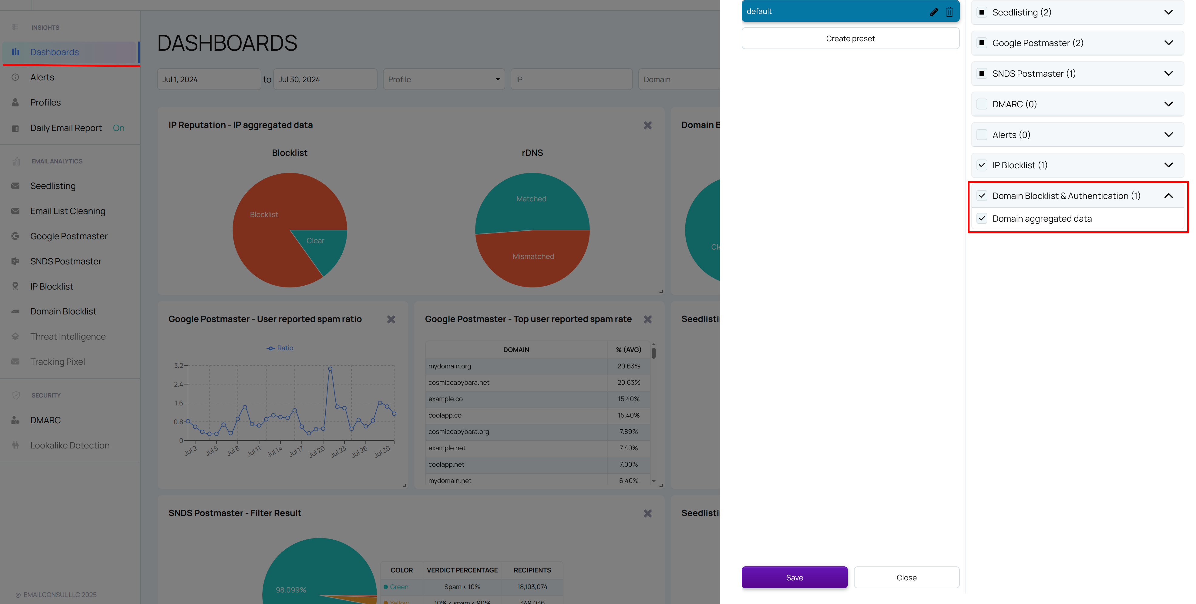 Create domain dashboard