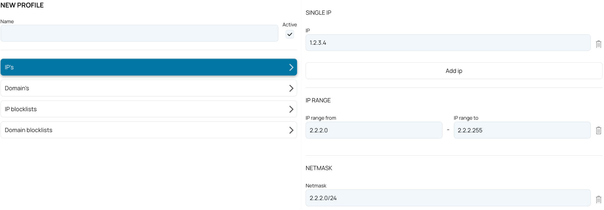 Add IP`s, domains