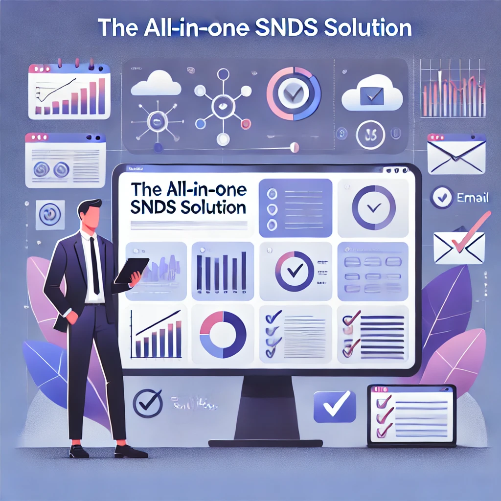 SNDS IP data report showing complaint rates, spam trap hits, filter results, volume, and status