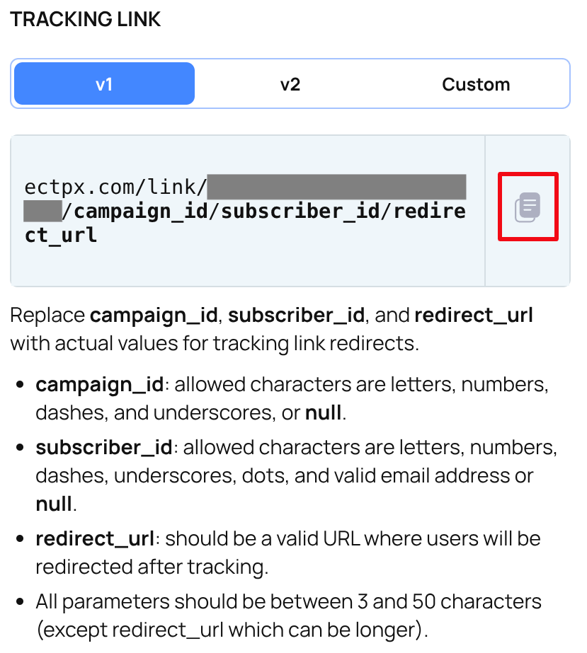 Copy Tracking Link V1