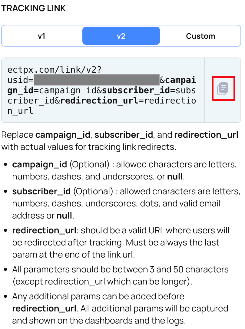 Copy Tracking Link V2