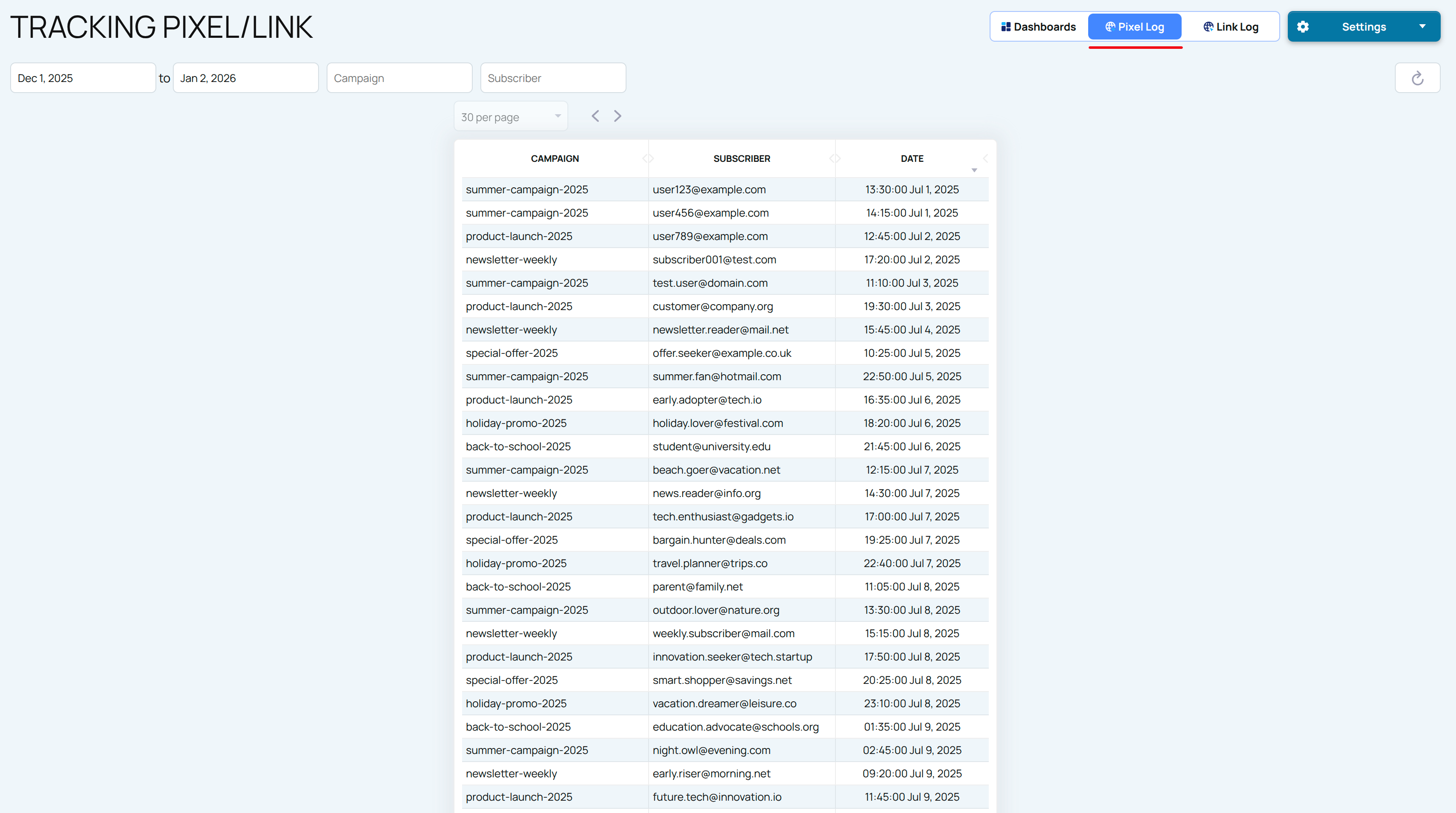 View Tracking Pixel Log