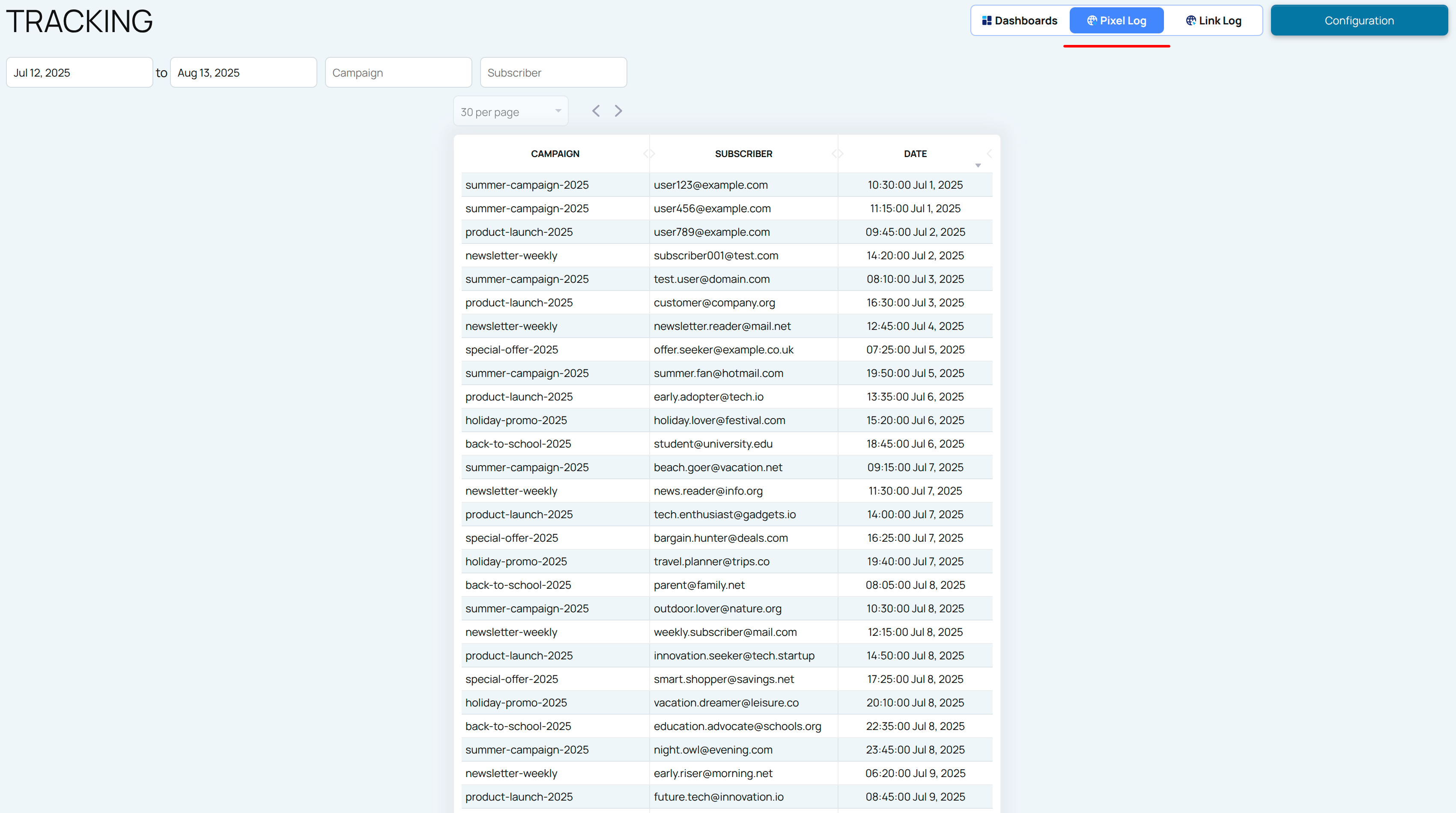 View Tracking Pixel Log
